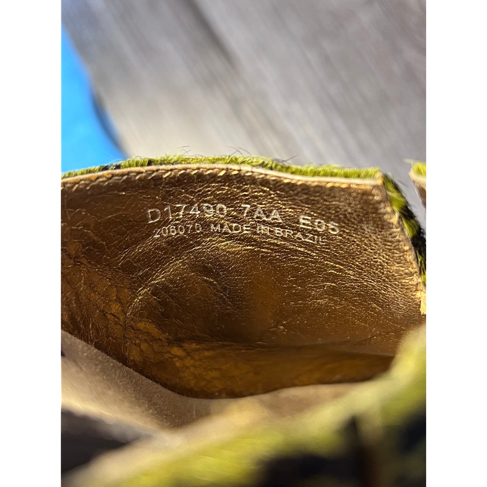 Cole Haan Green Leopard Calf Hair Wedge Mules Size 7AA Clogs Buckles Vintage - Picture 5 of 6